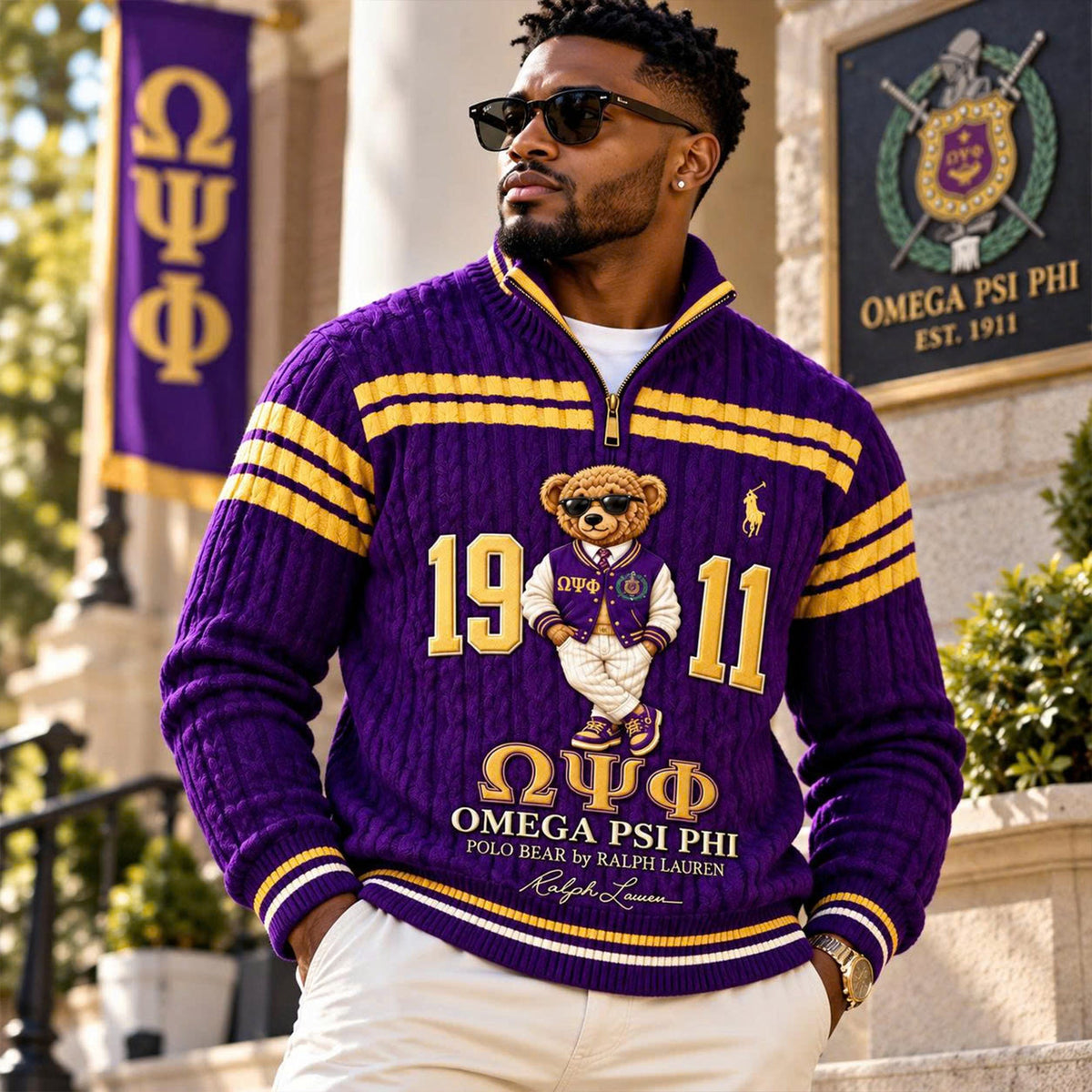 Premium Varsity Cable-Knit Quarter-Zip Sweater ALK YPT OPP 3010261