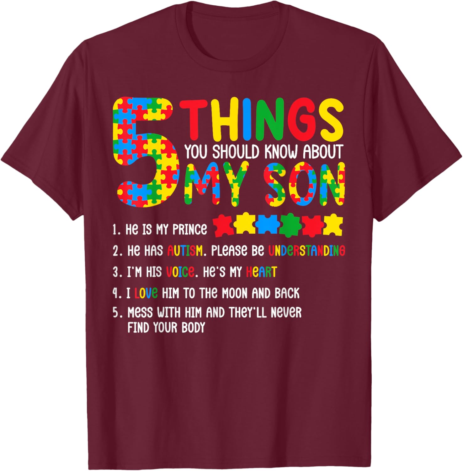 Autism Awareness Shirt 5 Things You Should Know About My Son