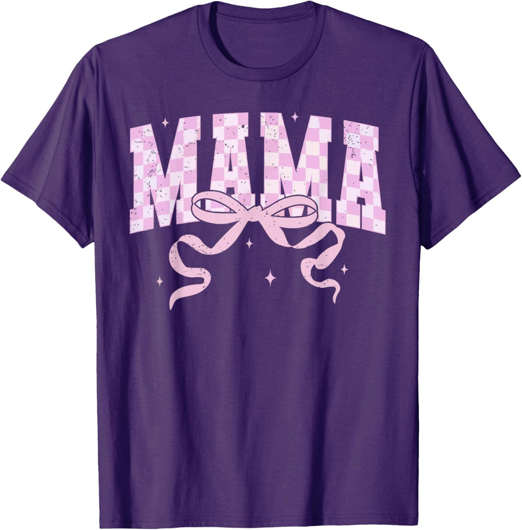 Retro Checkered Mama Coquette Mother's Day Pink Bow