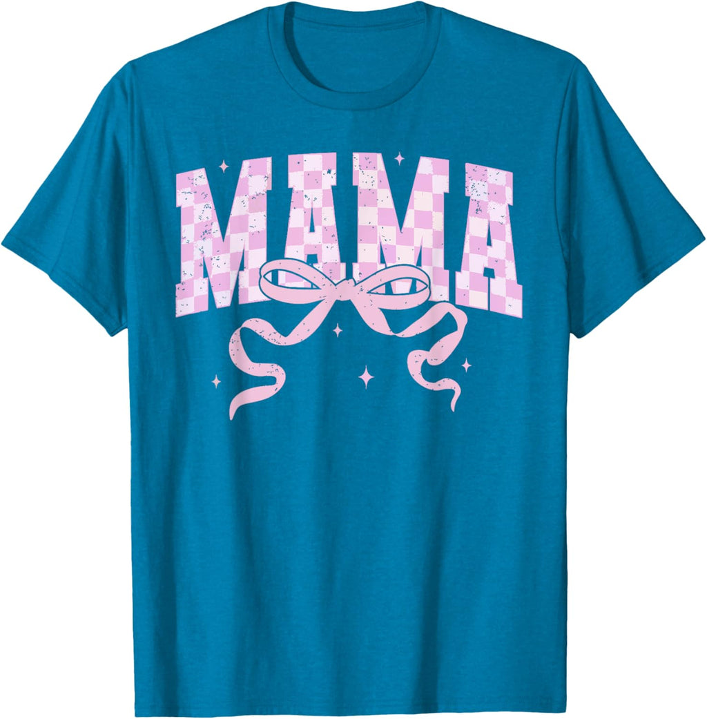 Retro Checkered Mama Coquette Mother's Day Pink Bow