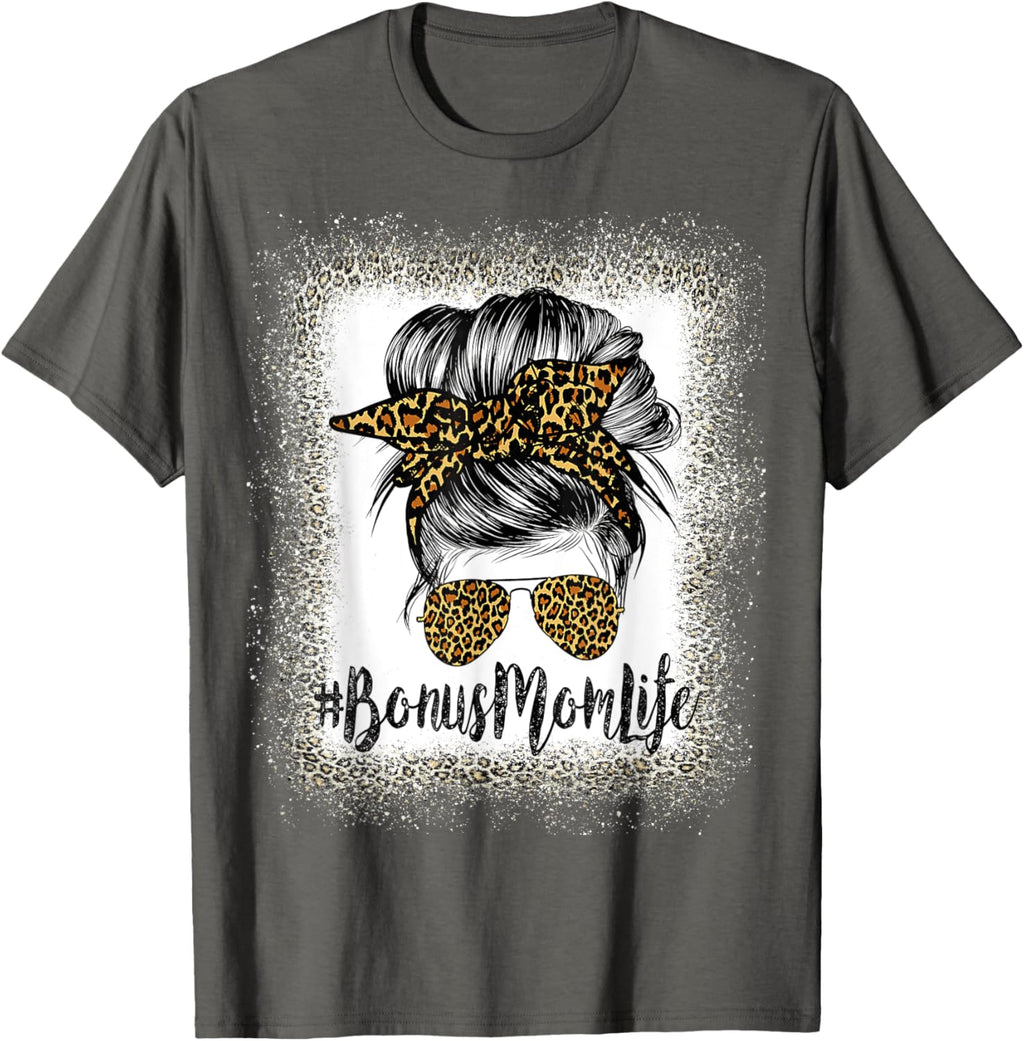 Bonus Mom Life Hair Bandana Glasses Leopard Mother's Day T
