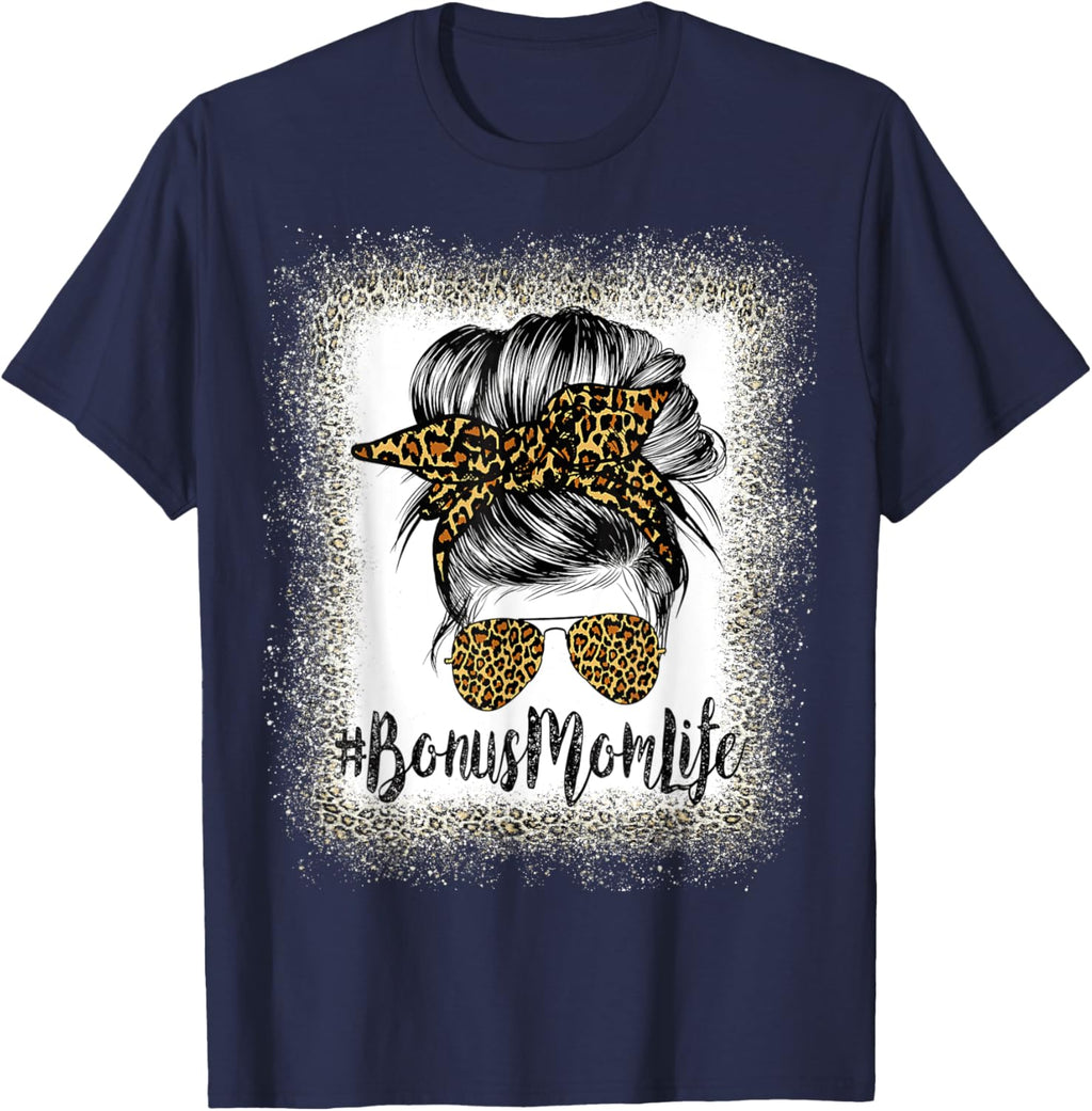 Bonus Mom Life Hair Bandana Glasses Leopard Mother's Day T