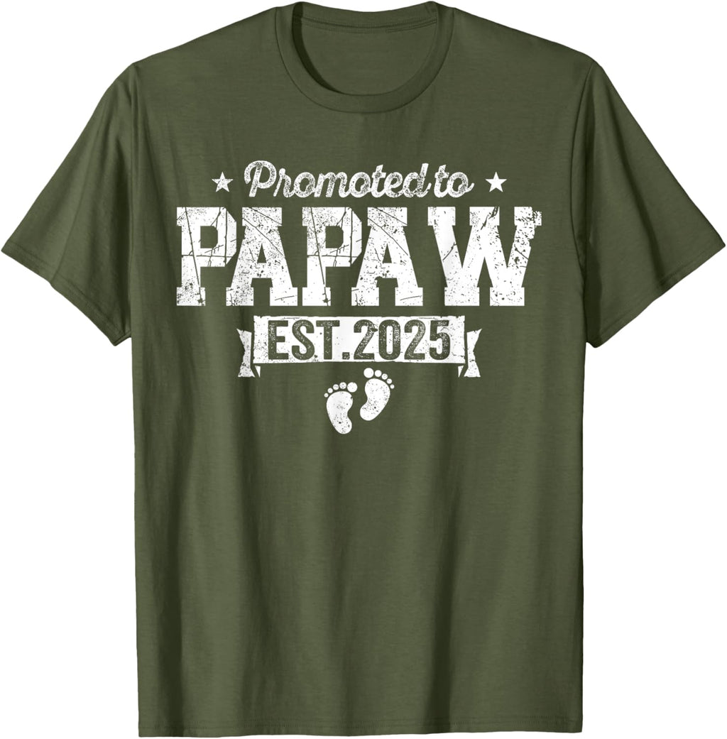 Retro Promoted To Papaw 2025 New Papaw First Father's Day T-Shirt, Small, Black