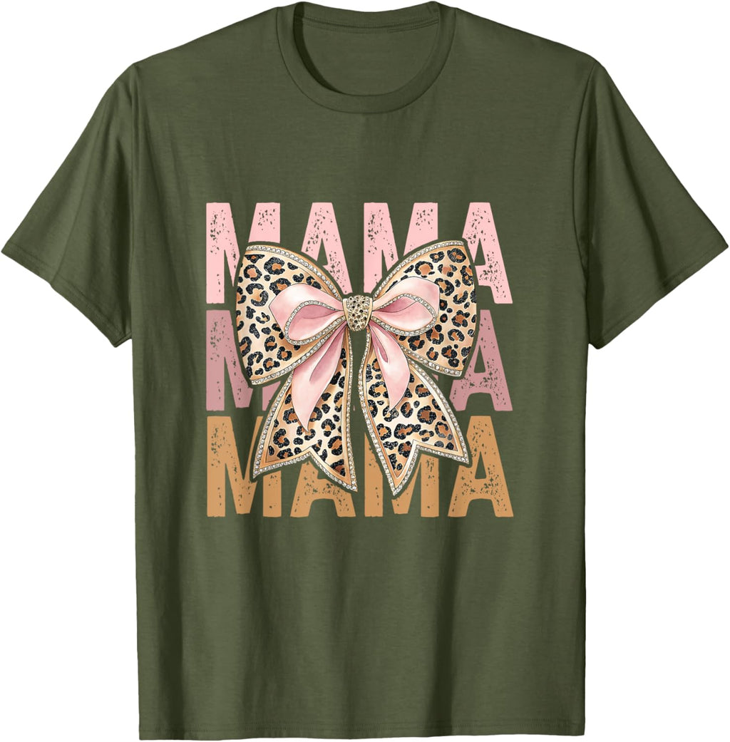 Retro Leopard Mama,Cute Mom Retro Coquette Bow Mother's Day