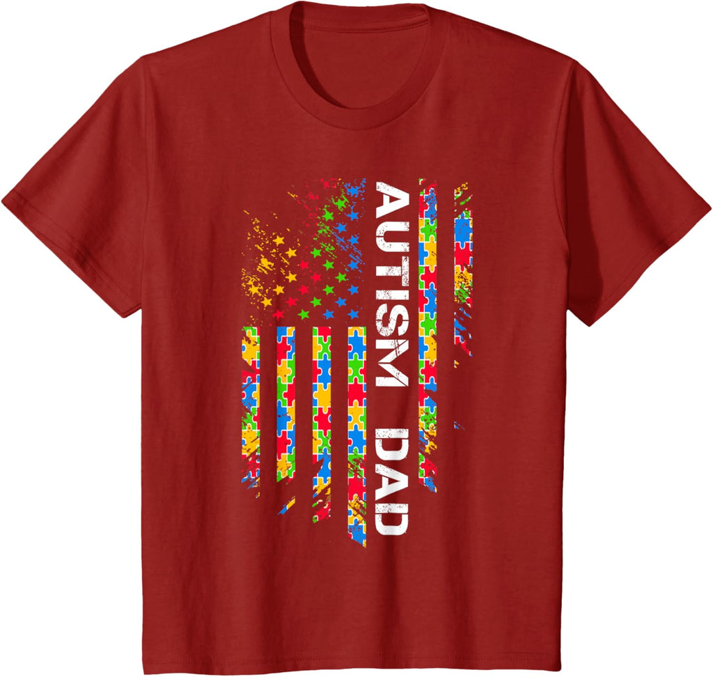 Autism Dad Awareness American Flag USA