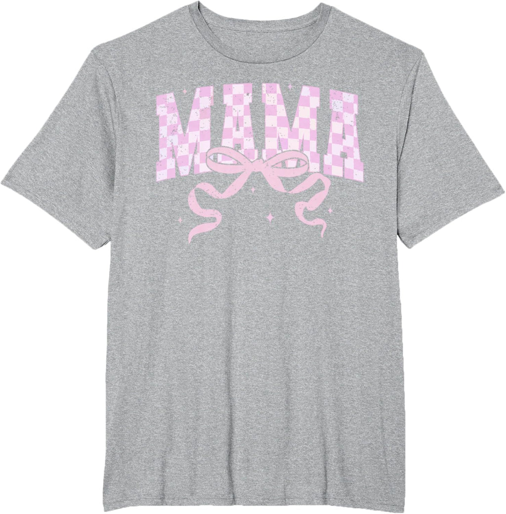 Retro Checkered Mama Coquette Mother's Day Pink Bow